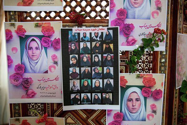 Portraits of school children from the Shajarah Tayyebeh Elementary School in Minab, who were killed in a U.S strike are displayed during a press conference by Iranian Ambassador to Tunisia Massoud Hosseinian, in Tunis, Tunisia, Thursday, March 12, 2026. (AP Photo/Ons Abid) Portraits of school children from the Shajarah Tayyebeh Elementary School in Minab, who were killed in a U.S strike are displayed during a press conference by Iranian Ambassador to Tunisia Massoud Hosseinian, in Tunis, Tunisia, Thursday, March 12, 2026. (AP Photo/Ons Abid) - سبوتنيك عربي