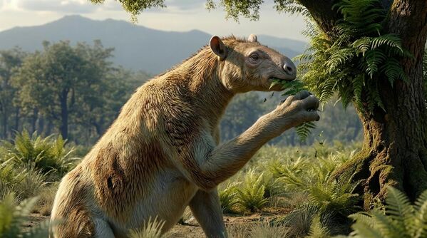 حيوان "الكاليكوثير" الذي يعد واحدا من أغرب الثدييات المنقرضة، حيث يجمع مزيجا بين الحصان والغوريلا والتنين، داخل إحدى الغابات. - سبوتنيك عربي