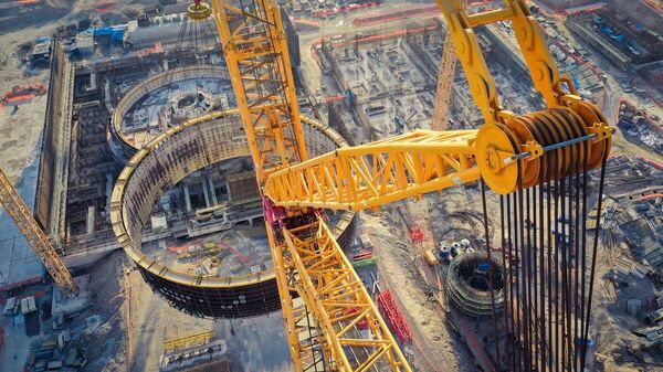 صورة جوية توثق تقدم نسب الإنجاز في إنشاء محطة "أكويو" للطاقة النووية. - سبوتنيك عربي