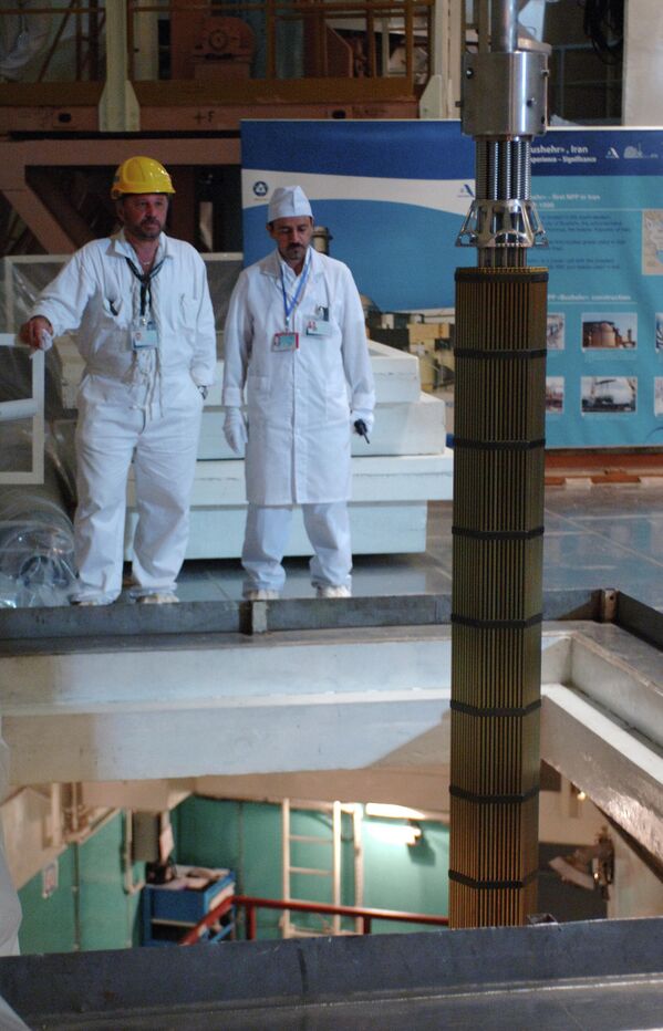 لقطة تجمع عاملين خلال تفقد سير العمل داخل محطة "بوشهر" الإيرانية للطاقة النووية. - سبوتنيك عربي