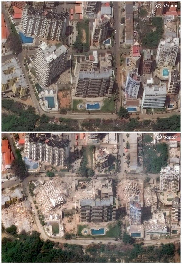 مجموعة من صور الأقمار الصناعية تظهر بعض المباني قبل وبعد الزلزال الذي ضرب فنزويلا - سبوتنيك عربي