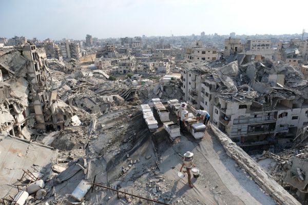 صورة جوية لمزرعة النحل العائلية "الضبّة" في غزة. - سبوتنيك عربي