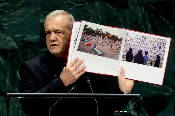 الرئيس الإيراني مسعود بيزشكيان يخاطب الدورة الـ81 للجمعية العامة للأمم المتحدة في مقر الأمم المتحدة في مدينة نيويورك، الولايات المتحدة، 23 سبتمبر/أيلول 2026. - سبوتنيك عربي
