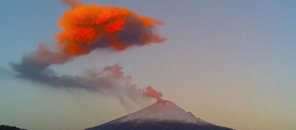 الدخان والرماد يتصاعد من فوهة بركان بوبوكاتيبيتل  في بلدة سان نيكولاس دي لوس رانتشوس، المكسيك - سبوتنيك عربي