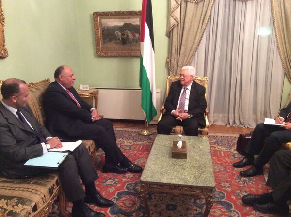 وزير الخارجية المصرية سامح شكري والرئيس الفلسطيني محمود عباس - سبوتنيك عربي