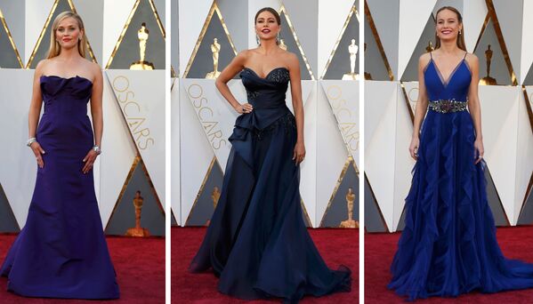 الممثلات ريز ويذرسبون (يسار) وصوفيا فيرغارا (وسط) وبري لارسون (يمين) تصلن السجادة الحمراء للحفل الـ 88 لتوزيع جوائز أوسكار، 28 فبراير/ شباط 2016. - سبوتنيك عربي