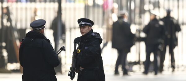 Armed police stand on guard at Downing Street in London, Britain March 22, 2016. Britain's Prime Minister David Cameron said he would chair a crisis response meeting following explosions in Brussels on Tuesday. - سبوتنيك عربي