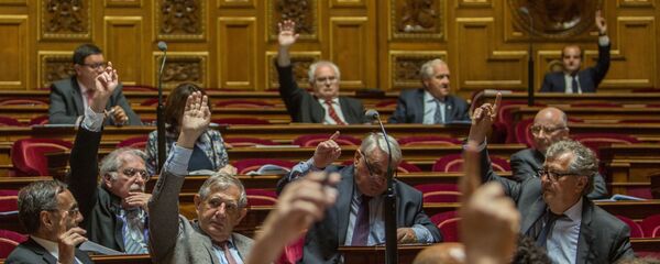 أعضاء مجلس الشيوخ الفرنسي خلال تصويتهم لتبني قرار يدعو إلى تخفيف العقوبات ضد روسيا. - سبوتنيك عربي