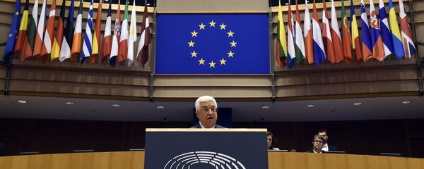 الرئيس عباس، في خطابه أمام البرلمان الأوروبي في بروكسل - سبوتنيك عربي