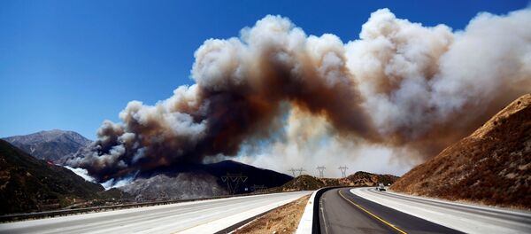 دخان كثيف ينبعث من نيران الحرائق في سان بيرناردينو بولاية كاليفورنيا، 17 أغسطس/ آب 2016 - سبوتنيك عربي