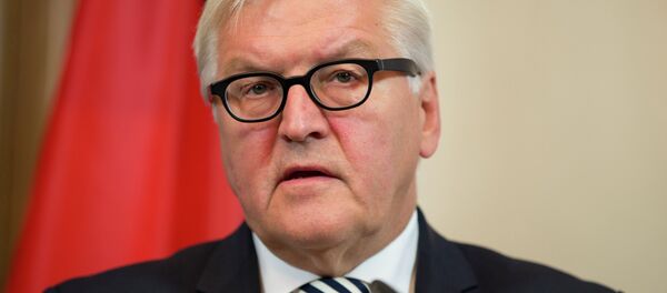 German Foreign Minister Frank-Walter Steinmeier speaks about the ongoing crisis in Syria during a news conference with U.S. Secretary of State John Kerry at Villa Borsig, Berlin, Sunday, Sept. 20, 2015 - سبوتنيك عربي