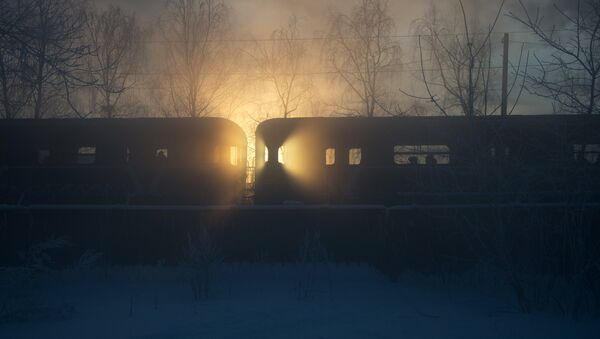 قطار يسير على سكة الحديد ودرجة الحرارة - 24 بموسكو - سبوتنيك عربي