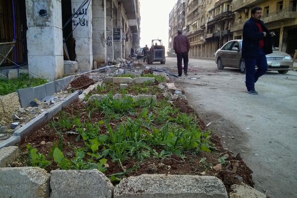 مواطنون يسيرون في شارع بحي الناظرية في حلب، سوريا - سبوتنيك عربي