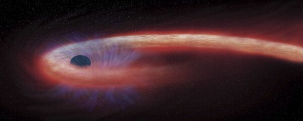 رسم توضيحي لفنان لثقب أسود موجود في كوكبة العذراء، والتي تستوعب كمية قياسية لمواد فضائية، 6 فبراير/ شباط 2017.  - سبوتنيك عربي