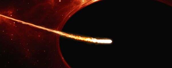 صورة لثقب أسود أثناء دورانه، والذي يبتلع نجماً اقترب منه على مسافة قريبة منه جداً، ويبلغ حجم الثقب 200 أضعاف النجم صورة لثقب أسود أثناء دورانه، والذي يبتلع نجماً اقترب منه على مسافة قريبة منه جداً، ويبلغ حجم الثقب 200 أضعاف النجم - سبوتنيك عربي