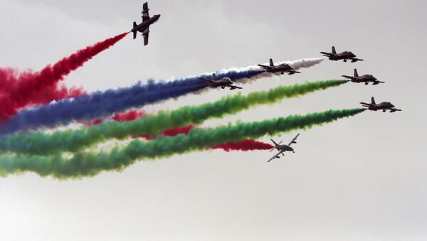 القوات الجوية الإماراتية خلال معرض آيدكس الدولي للسلاح والمعدات العسكرية في أبو ظبي، الإمارات العربية المتحدة 19 فبراير/ شباط 2017 - سبوتنيك عربي