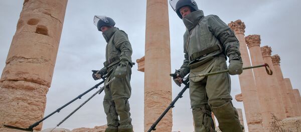 فريق الجنود الروسي لإزالة الألغام التابع لقوات الجيش الروسي في تدمر فريق الجنود الروسي لإزالة الألغام التابع لقوات الجيش الروسي في تدمر - سبوتنيك عربي