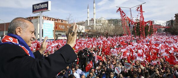 رئيس تركيا رجب طيب إردوغان خلال تجمع المظاهرات بخصوص الدستور التركي - سبوتنيك عربي