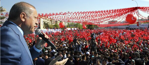 رئيس تركيا رجب طيب إردوغان خلال تجمع المظاهرات بخصوص الدستور التركي - سبوتنيك عربي