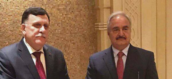 لقاء خليفة حفتر وفايز السراج - سبوتنيك عربي