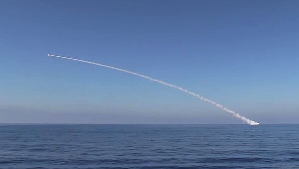 الغواصة كراسنودار التابعة للقوات البحرية الروسية تضرب بصواريخ كاليبر مواقعا بالقرب من تدمر، سوريا - سبوتنيك عربي