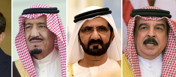 أمير قطر الشيخ تميم بن حمد آل ثاني، الرئيس المصري عيدالفتاح السيسي، وملك السعودية سلمان، وحاكم إمارة دبي في الإمارات محمد بن راشد آل مكتوم  - سبوتنيك عربي