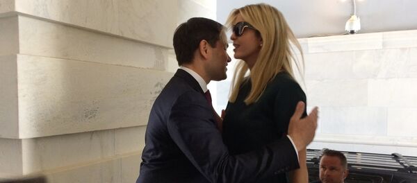 Ivanka Trump, daughter of President Donald Trump, is greeted by Sen. Marco Rubio, R-Fla., as she arrives at the Capitol to meet with lawmakers about parental leave, in Washington, Tuesday, June 20, 2017. Ivanka Trump, daughter of President Donald Trump, is greeted by Sen. Marco Rubio, R-Fla., as she arrives at the Capitol to meet with lawmakers about parental leave, in Washington, Tuesday, June 20, 2017. - سبوتنيك عربي