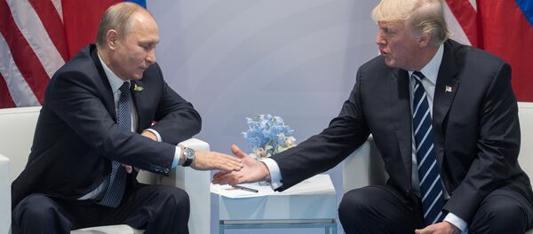 قمة مجموعة العشرين في هامبورغ، ألمانيا -  الرئيس الروسي فلاديمير بوتين يلتقي بالرئيس الأمريكي دونالد ترامب، 7 يوليو/ تموز 2017 - سبوتنيك عربي