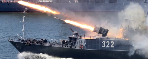 منظومة РБУ 6000 لسفينة مضادة للغواصات التابعة لأسطول بحر البلطيق قبردينو بلقاريا خلال العرض العسكري البحري بمناسبة يوم البحرية الروسية في بالتييسك، روسيا - سبوتنيك عربي