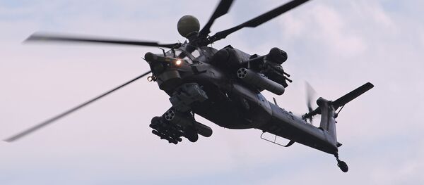 المروحية الهجومية مي-28 ان ام خلال عرض جموي في إطار المعرض الجوي-الفضائي ماكس-2017 في جوكوفسكي - سبوتنيك عربي