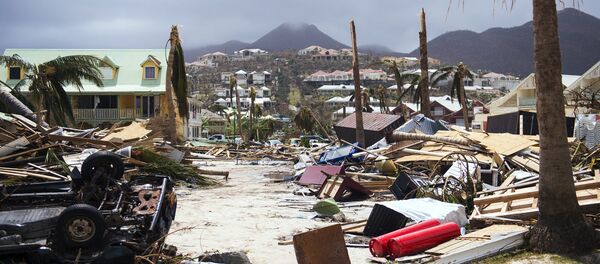A photo taken on September 7, 2017 shows damage in Orient Bay on the French Carribean island of Saint-Martin, after the passage of Hurricane Irma - سبوتنيك عربي