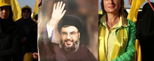 الأمين العام لـحزب الله حسن نصرالله خلال خطابه في لبنان - سبوتنيك عربي