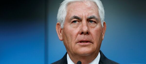 وزير الخارجية الأمريكية ريكس تيلرسون والممثل الأعلى للاتحاد الأوروبي للشؤون الخارجية والسياسة الأمنية فيديريكا موغريني خلال مؤتمر صحفي في بروكسل، بلجيكا 5 ديسمبر/ كانون الأول 2017 - سبوتنيك عربي