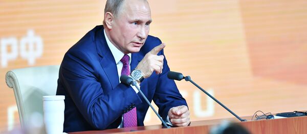 المؤتمر الصحفي الكبير السنوي للرئيس الروسي فلاديمير بوتين في الكرملين، موسكو 14 ديسمبر/ كانون الأول 2017 المؤتمر الصحفي الكبير السنوي للرئيس الروسي فلاديمير بوتين في الكرملين، موسكو 14 ديسمبر/ كانون الأول 2017 - سبوتنيك عربي