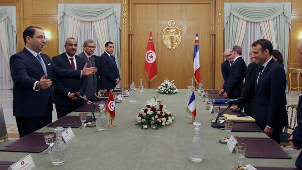 الرئيس الفرنسي في زيارته إلى تونس، الأربعاء 31 يناير/ كانون الثاني 2018 - سبوتنيك عربي