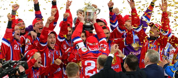 فريق الهوكي الروسي خلال مراسم الاحتفال ببطولة كأس العالم للهوكي - سبوتنيك عربي