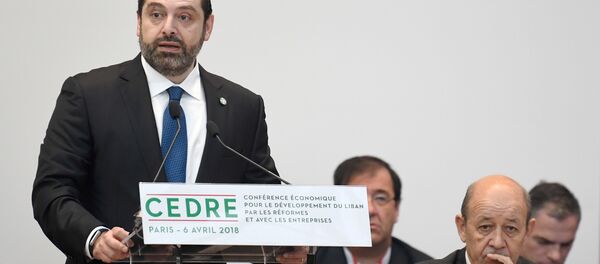 رئيس الحكومة اللبنانية سعد الدين الحريري خلال مؤتمر سيدر في باريس - سبوتنيك عربي