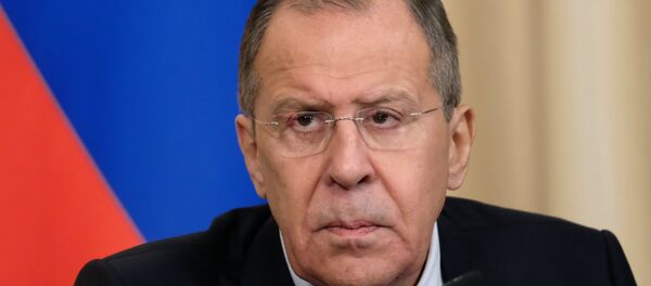 وزير الخارجية الروسي سيرغي لافروف خلال مؤتمر صحفي اليوم الاثنين 9 نيسان/أبريل عام 2018 - سبوتنيك عربي