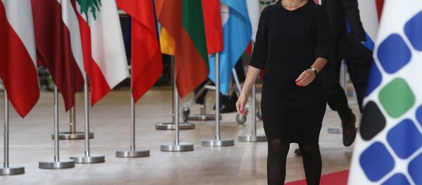 المؤتمر الصحفي الثاني لكل من الممثلة العليا للسياسة الخارجية للاتحاد الأوروبي فيديريكا موغيريني، والمبعوث الأممي الخاص إلى سوريا ستيفان دي ميستورا حول سوريا، 25 أبريل/ نيسان 2018 - سبوتنيك عربي