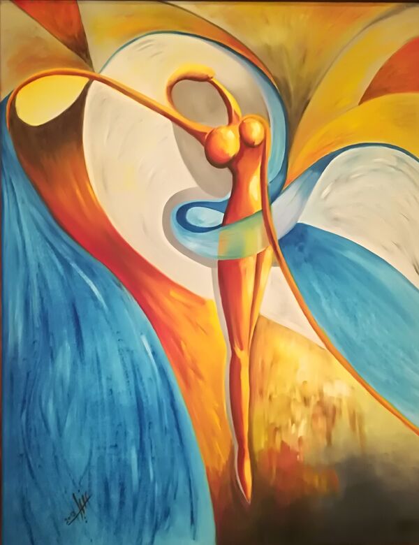 لوحة فنية للفنانة التشكيلية السعودية دنيا الصالح  - سبوتنيك عربي