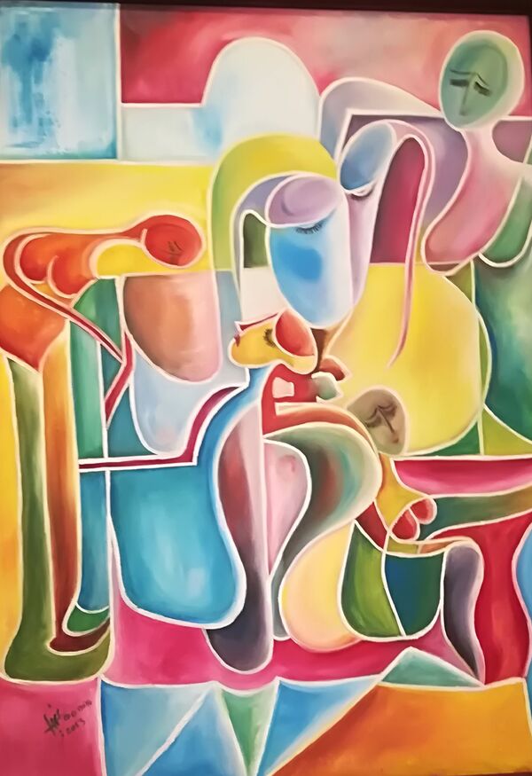 لوحة فنية للفنانة التشكيلية السعودية دنيا الصالح  - سبوتنيك عربي