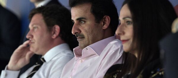 أمير قطر الشيخ تميم بن حمد الثاني، خلال مباراة نهائي كأس العالم 2018 في ملعب لوجنيكي في موسكو أمير قطر الشيخ تميم بن حمد الثاني، خلال مباراة نهائي كأس العالم 2018 في ملعب لوجنيكي في موسكو - سبوتنيك عربي