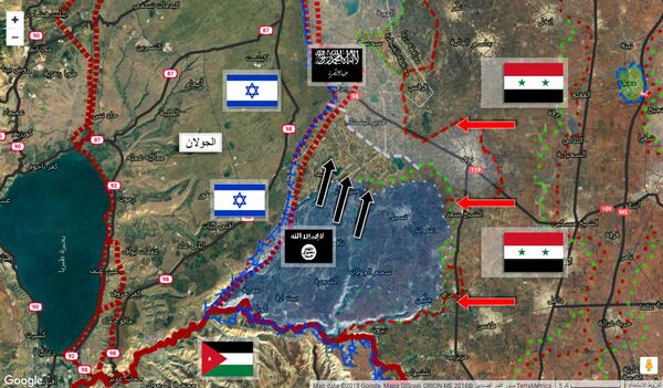 المناطق الجديدة التي سيطر عليها داعش في وادي اليرموك بعد تسلمها من النصرة - سبوتنيك عربي