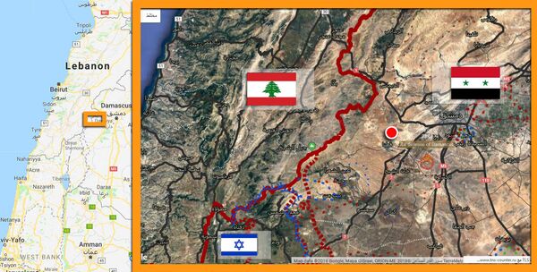 خريطة لريف دمشق تظهر موقع سقوط الهدف المعادي في قطنا - سبوتنيك عربي