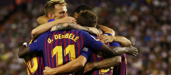 احتفال لاعبي برشلونة - سبوتنيك عربي