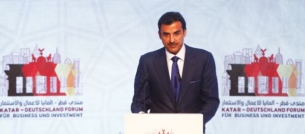 أمير قطر الشيخ تميم بن حمد آل ثاني في مؤتمر الاستثمار الألماني القطري في العاصمة الألمانية برلين، 7 سبتمبر/أيلول 2018 - سبوتنيك عربي