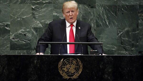 الرئيس الأمريكي دونالد ترامب خلال الخطاب أمام جمعية الأمم المتحدة، نيويورك 25 سبتمبر/ أيلول 2018 - سبوتنيك عربي