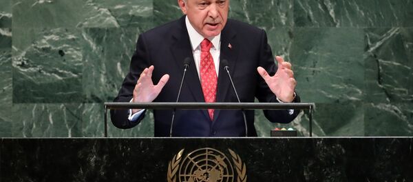 الرئيس التركي رجب طيب أردوغان أثناء الخطاب أمام جمعية الأمم المتحدة، نيويورك 25 سبتمبر/ أيلول 2018 - سبوتنيك عربي