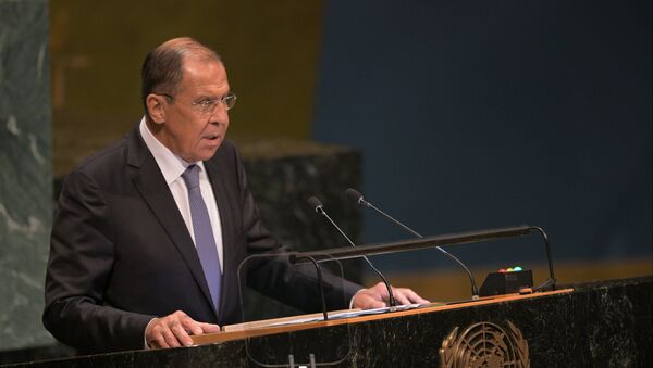 وزير الخارجية الروسي سيرغي لافروف خلال كلمته أمام الجمعية العامة للأمم المتحدة - سبوتنيك عربي
