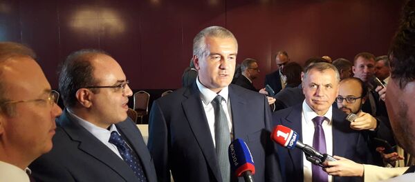 جانب من ملتقى القرم قاعدة لنمو العلاقات الروسية السورية في دمشق - رئيس جمهورية القرم سيرغي أكسيونوف - سبوتنيك عربي